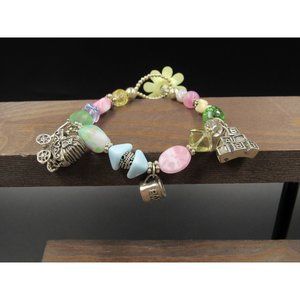 7" Sterling Silver Handmade Baby Charm Colorful Bracelet Vintage Wedding